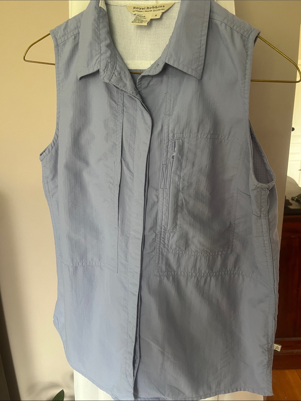 Royal Robbins Soft Blue Sleeveless Collared Shell